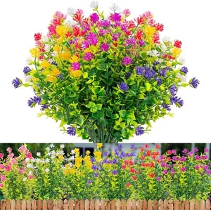 Artificial Flowers Outdoor 12 Bundles No Fade UV Resistant Fake Plastic Flowers - Picture 1 of 9