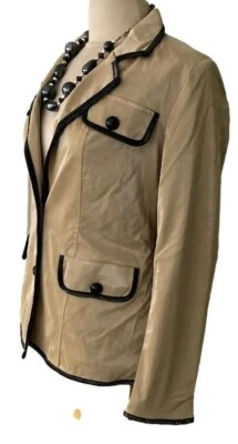 10/12 12/14  BEIGE BROWN PVC VINTAGE 60S MOD STYLE JACKET RETRO COAT - Image 1 of 4