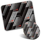 1 Mouse Mat & 1 Round Coaster Abstract Black & Red Tech Pattern #50019