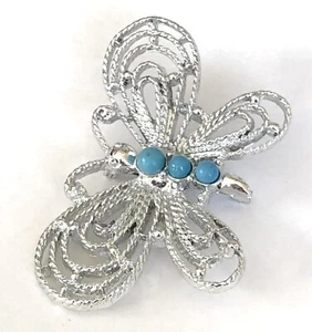Gerry's Signed Silver Tone Butterfly With Turquoise Color Stones Brooch Pin - Picture 1 of 5