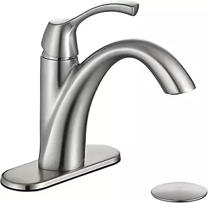 Brushed Nickel 1-Handle Single Hole Bathroom Faucet, 3-Hole Deck Plate, Pop-Up D - Picture 1 of 12