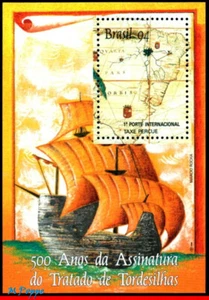 2483 BRAZIL 1994 TORDESILLAS TREATY, SHIPS, HISTORY, MAPS, MI# B95, S/S MNH - Picture 1 of 2