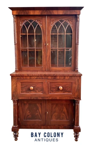 19TH C ANTIQUE CLASSICAL MAHOGANY PHILADELPHIA QUERVELLE BUTLERS DESK / BOOKCASE Cover