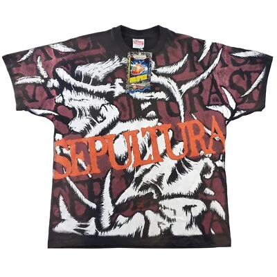 Sepultura Vintage T-Shirt AOP Metal Winterland Express Blue Grape XL (L Fit) NWT - Image 1 of 4