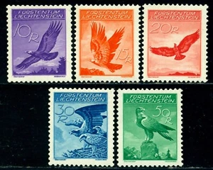 Liechtenstein 1934 Birds, Eagle, Aquila, Birds, Uccelli, Michel 143-47y, nuovo di zecca, CV $375 - Foto 1 di 2