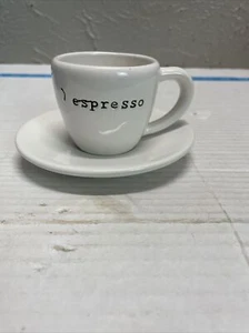 Plato platillo taza café espresso Pottery Barn en relieve blanco negro - Imagen 1 de 5