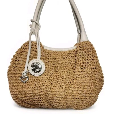 BRIGHTON LONDON GROOVE KINLEY RAFFIA &  LEATHER SHOULDER HANDBAG HOBO NWT $260 - Image 1 of 4