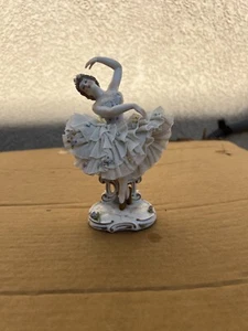 Antique German Dresden Lace Ballerina dancer Lady Figurine 6” - Bild 1 von 15