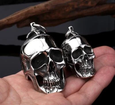 Enorme collar colgante de acero inoxidable con calavera de plata gótico pesado vintage para hombre Foto 1 de 4