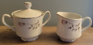 Gildhar LTD Fine Porcelain China Enchantment Sugar with Lid & Creamer Pink Rose  - Picture 1 of 15