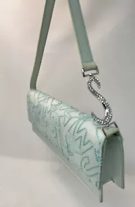 SWAROVSKI SIGNED LIGHT BLUE CRYSTAL SATIN SHOULDER CLUTCH EVENING BAG - Picture 1 of 8
