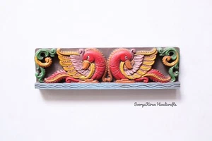 Peacock Mythical Bird Statue Wooden Lintel Panel Wall Vintage Home Decor Carving - Picture 1 of 4
