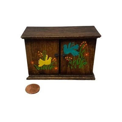 Artisan Dollhouse Miniature Cabinet Painted Pennsylvania Dutch Bird Cupboard VTG - Image 1 of 4