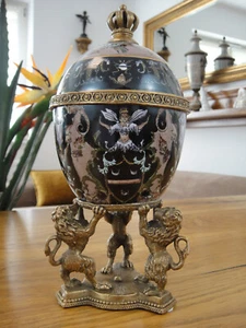 Deckeldose Porzellan Bronze Löwe Urne Prunk Dose Deckelvase Antik Pokal Edel Ei - Bild 1 von 9