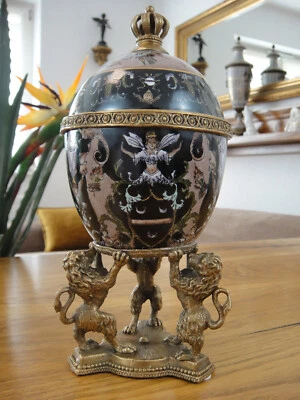 Deckeldose Porzellan Bronze Löwe Urne Prunk Dose Deckelvase Antik Pokal Edel Ei - Bild 1 von 4