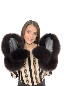 Guantes de piel de zorro Finn con cuero Saga pieles negro azabache talla regular - Imagen 1 de 7