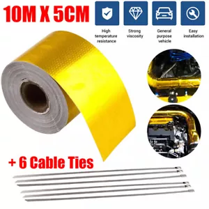10M Self Adhesive Reflective Gold High Temperature Heat Shield Wrap Tape +6 Ties - Picture 1 of 13