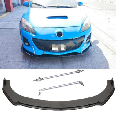 Divisor de labios de parachoques delantero con aspecto de carbono + varillas de puntal para MAZDA 3 Alexa 2014-2018 Foto 1 de 4