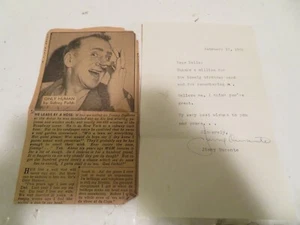 Jimmy Durante Autographed / Signed Thank You Note DATED 1956 & OLD ARTICLE JIMMY - Picture 1 of 3
