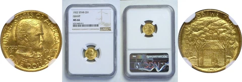 1922 Grant $1, Star Gold Commemorative NGC MS-66 Cover