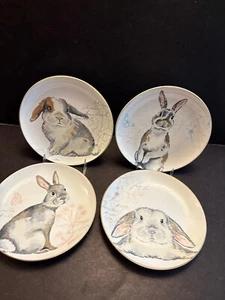 Pier One Bunny Hase Teller 8" 4er Set "Elegante graue Hasen" Pastellfarben - Bild 1 von 12