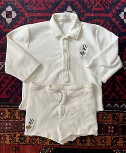 Vintage 1940s 50s Mens Swim Set Beachwear 2-Piece Loop Collar Talon Zip Rare XL - Picture 1 of 13