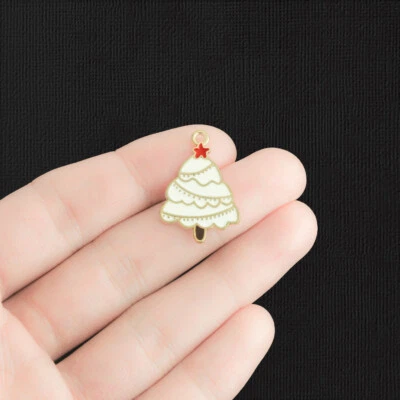 4 белых золотистых эмалированных подвески для рождественской елки — E220 - Изображение 1 из 2