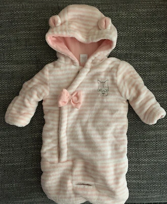 Baby Fusssack Mit Handschuhe Gefüttert Rosa/Weiss 1x Genutzt Top Zustand Gr. 50 - Bild 1 von 4