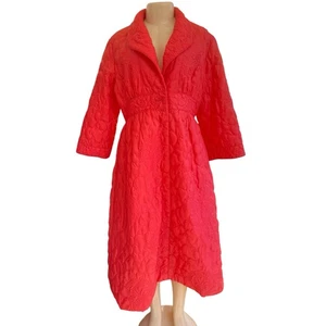 Vintage Mr. Robert Women’s House Coat Salmon Pink Quilted Long Maxi 1/2 Zip Sz L - Picture 1 of 10