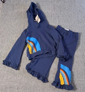 Oopsie Daisy Girls Blue Rainbow Hooded Top & Ruffle Flair Pant Lounge Set Sz 3/4 - Picture 1 of 8