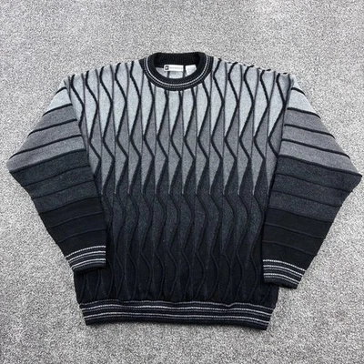 复古 Bachrach 毛衣男式大号黑色灰色 3D 针织 Coogi 风格 Biggie Cosby — 第 1/4 张图片