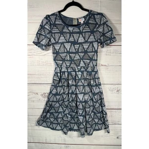 Vestido LuLaRoe Amelia para mujer talla S azul estampado geométrico calce y acampanado elástico - Imagen 1 de 5