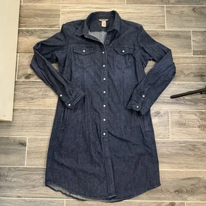 Duluth Women’s Blue Denim Jean Pearl Snaps Utility Western Comfort Dress Large - Picture 1 of 11