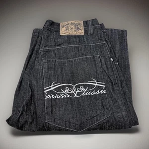 Southpole Classic Baggy Jean Shorts Men’s 38 Loose Fit Dark Wash Embroidered Y2K - Picture 1 of 5