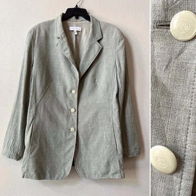 Escada Silk Linen Blazer Jacket Size 44 Ermenegildo Zegna Italy Logo Buttons - Image 1 of 4