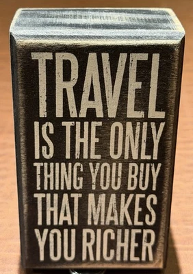 Primitives by Kathy Travel Themed Wood Box Sign 3” x 5” x 2” - Image 1 of 4