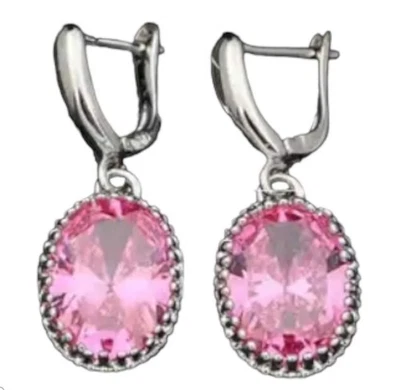 925 Sterling Silver Pink Zircon Dangle Drop Earrings [EAR38] - Image 1 of 2