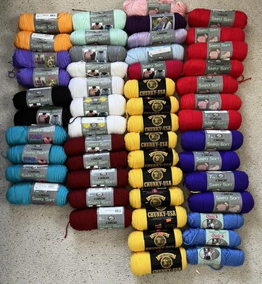 LOT of 51 Skeins Acrylic Yarn Caron Simply Soft Lion Brand Chunky Mixed Colors - Image 1 of 4