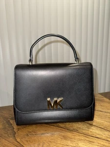 Michael Kors Turn Lock Handbag, Purse, Black Leather With Gold Hardware - Picture 1 of 11