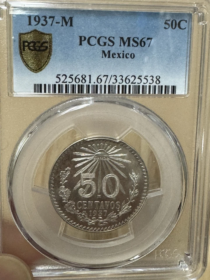 1937 50 Centavos Mexico PCGS 67 Proof Like Beauty Only one Better + - Image 1 of 4