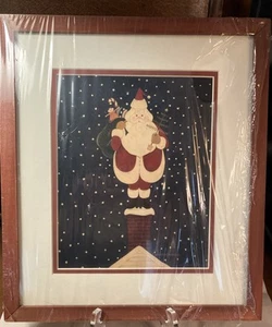 WARREN KIMBLE FRAMED PRINT CHIMNEY SANTA CLAUS FOLK ART New - Picture 1 of 5