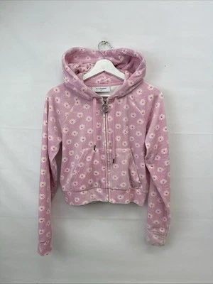 Sudadera con capucha para mujer Juicy Couture rosa floral con elastano cremallera completa (talla mediana) Foto 1 de 4