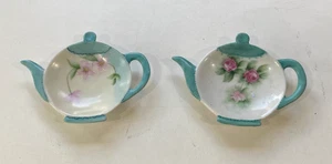 Two Hand Painted Teabag or Spoon Rest - Teapot Shape Hand Painted Flowers - Picture 1 of 7