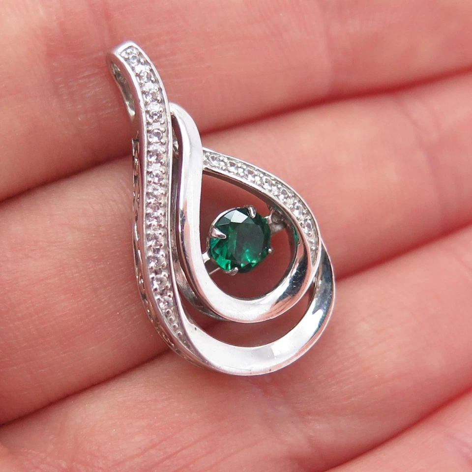 925 Sterling Silver Real Chrome Diopside & White Topaz Teardrop Slide Pendant - Image 1 of 4