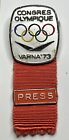 '73 Varna IOC Session Badge ~ Silver ~ 1973 Olympic Pin ~ by Bertoni ~ Press