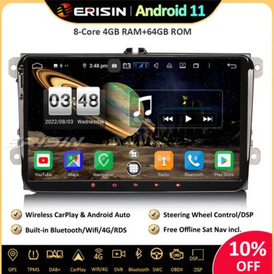 9" 64GB Android 11 Car Stereo GPS For VW Passat Golf MK5/6 Caddy Touran Polo EOS - Image 1 of 4