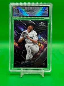 2023 Topps Chrome Black Eury Perez Purple Mini Diamond RC Refractor PSA 10 /150 - Picture 1 of 2