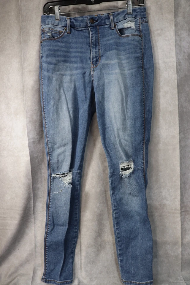 Pantalones de mezclilla para mujer Arizona Jean Co tiro alto curvilíneos ajustados azules desgastados talla 11 Foto 1 de 4