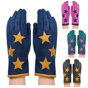 Suede Looking Star Deco Woman Girl Season Boutique Glove - Picture 1 of 9