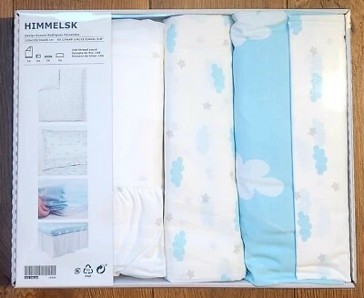 IKEA HIMMELSK 4-piece Bed Set for Crib, White Turquoise 28" x 52" Turkish Cotton - Image 1 of 3